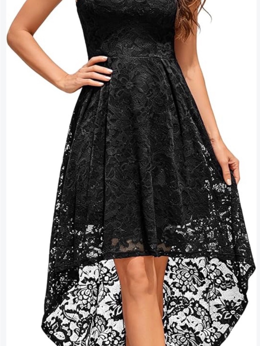 B. Smart Black Lace High-Low Formal Dress Sequin  Prom Open Back Whimsigoth Sz 5